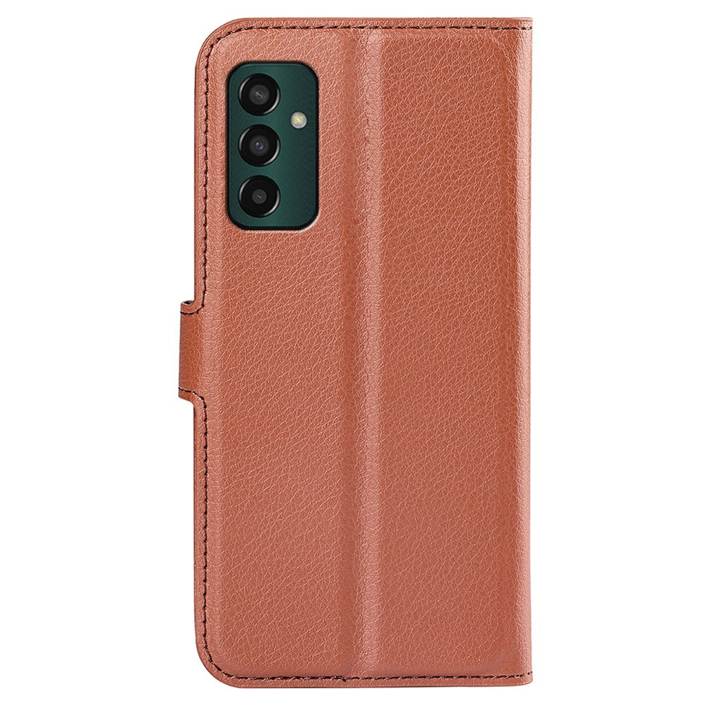For Samsung Galaxy M13 4G Anti-scratch Litchi Texture PU Leather Case, Shockproof Wallet Stand Folio Flip Phone Cover - Brown
