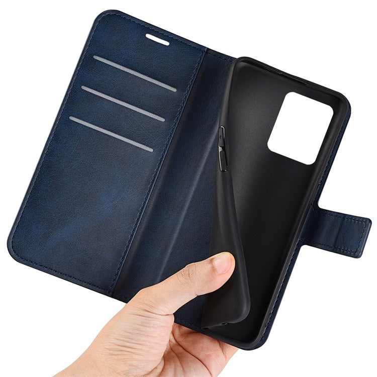 Square Magnetic Clasp Phone Case for Realme C30 4G, Textured PU Leather + TPU Wallet Stand Cover - Blue