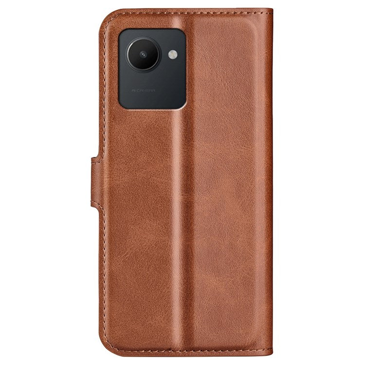 Square Magnetic Clasp Phone Case for Realme C30 4G, Textured PU Leather + TPU Wallet Stand Cover - Light Brown