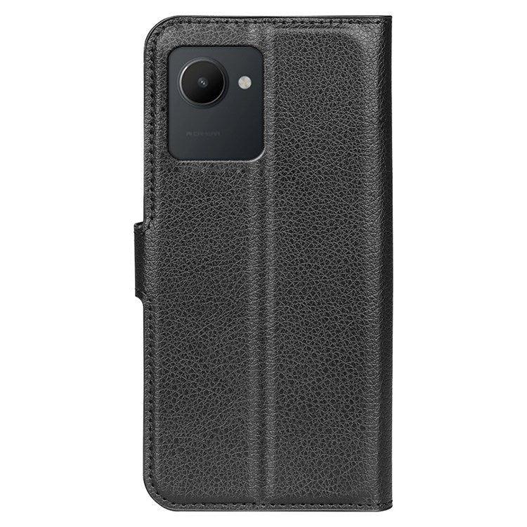For Realme C30 4G Litchi Texture PU Leather Stand Phone Case Anti-scratch Wallet Protective Cover - Black