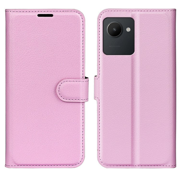 For Realme C30 4G Litchi Texture PU Leather Stand Phone Case Anti-scratch Wallet Protective Cover - Pink