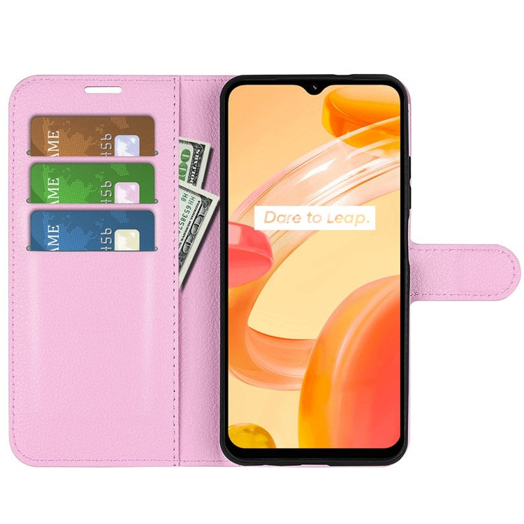 For Realme C30 4G Litchi Texture PU Leather Stand Phone Case Anti-scratch Wallet Protective Cover - Pink