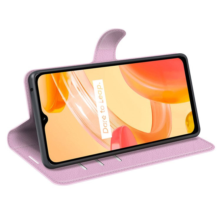 For Realme C30 4G Litchi Texture PU Leather Stand Phone Case Anti-scratch Wallet Protective Cover - Pink