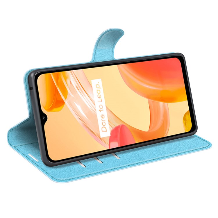 For Realme C30 4G Litchi Texture PU Leather Stand Phone Case Anti-scratch Wallet Protective Cover - Blue