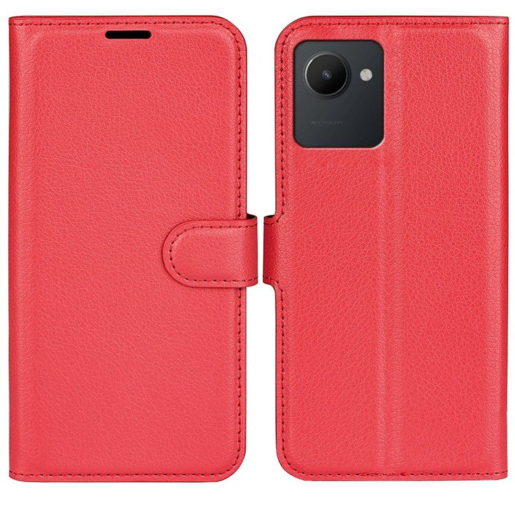 For Realme C30 4G Litchi Texture PU Leather Stand Phone Case Anti-scratch Wallet Protective Cover - Red