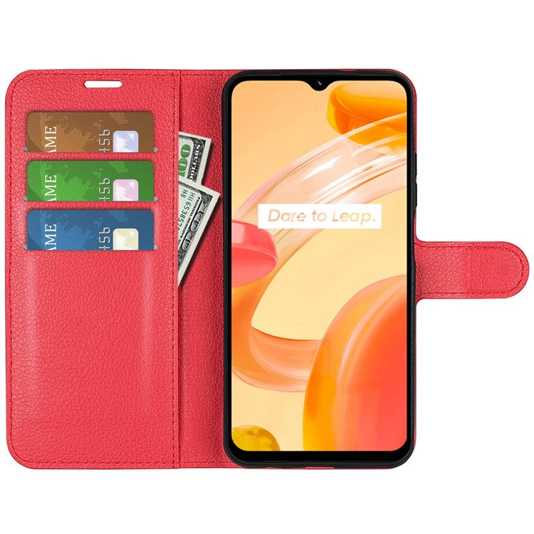 For Realme C30 4G Litchi Texture PU Leather Stand Phone Case Anti-scratch Wallet Protective Cover - Red