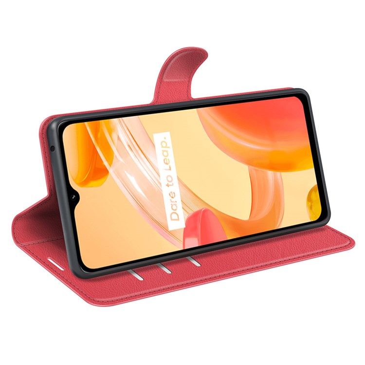 For Realme C30 4G Litchi Texture PU Leather Stand Phone Case Anti-scratch Wallet Protective Cover - Red