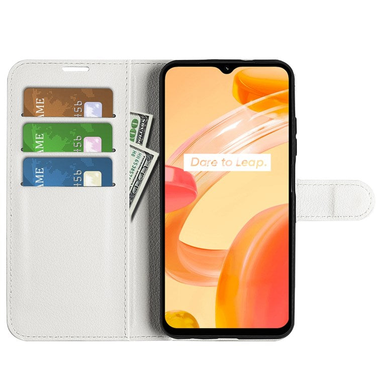 For Realme C30 4G Litchi Texture PU Leather Stand Phone Case Anti-scratch Wallet Protective Cover - White