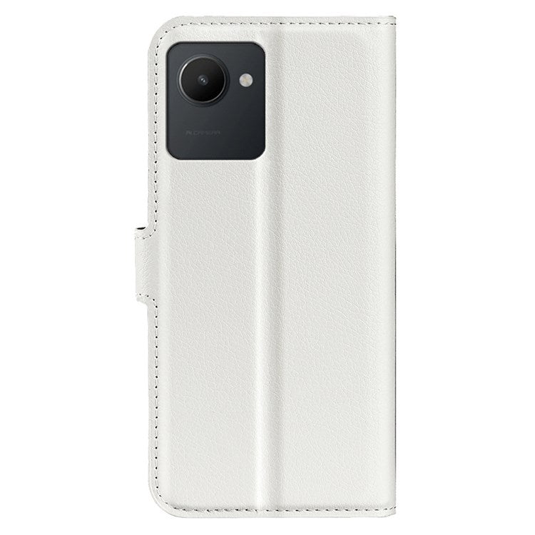For Realme C30 4G Litchi Texture PU Leather Stand Phone Case Anti-scratch Wallet Protective Cover - White