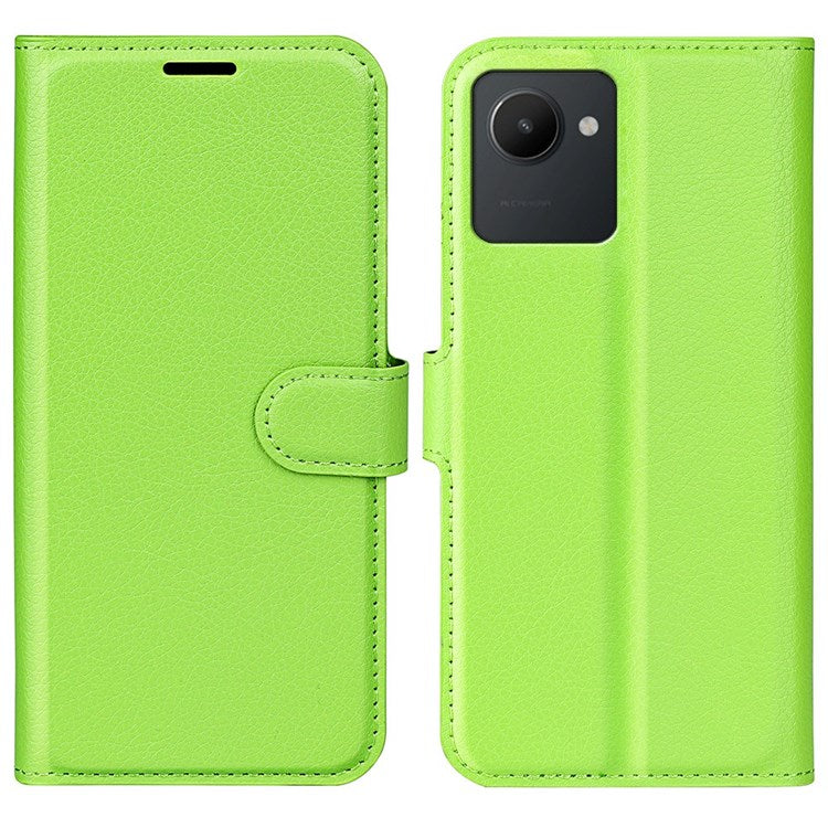 For Realme C30 4G Litchi Texture PU Leather Stand Phone Case Anti-scratch Wallet Protective Cover - Green