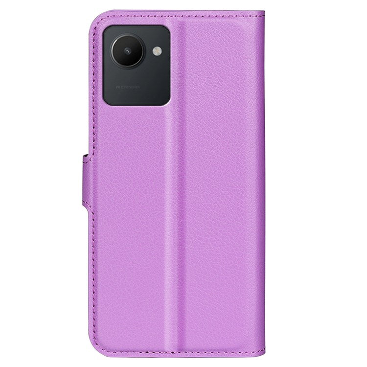 For Realme C30 4G Litchi Texture PU Leather Stand Phone Case Anti-scratch Wallet Protective Cover - Purple