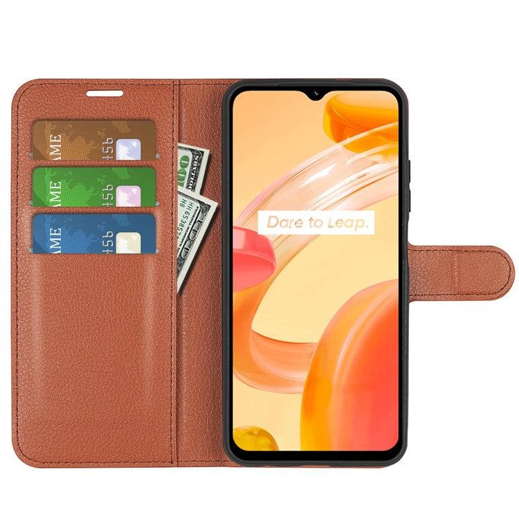 For Realme C30 4G Litchi Texture PU Leather Stand Phone Case Anti-scratch Wallet Protective Cover - Brown
