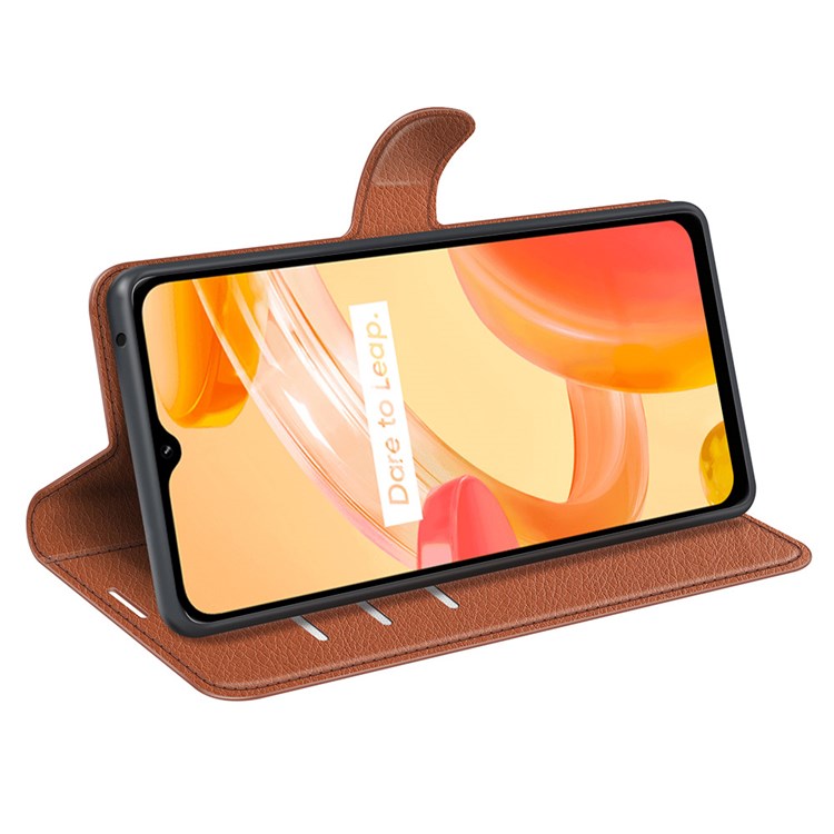 For Realme C30 4G Litchi Texture PU Leather Stand Phone Case Anti-scratch Wallet Protective Cover - Brown