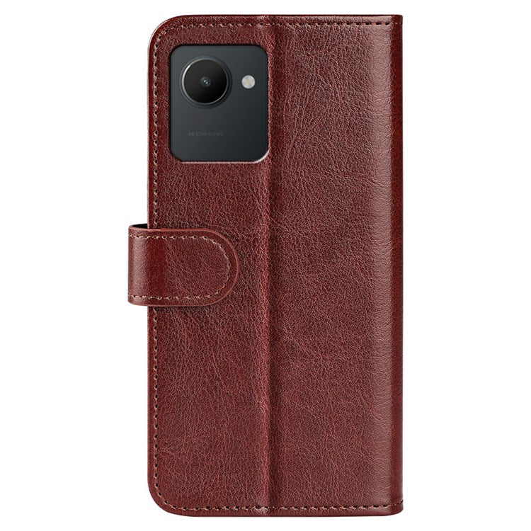For Realme C30 4G Crazy Horse Texture Folio Flip Phone Case PU Leather Wallet Stand Protective Cover - Brown