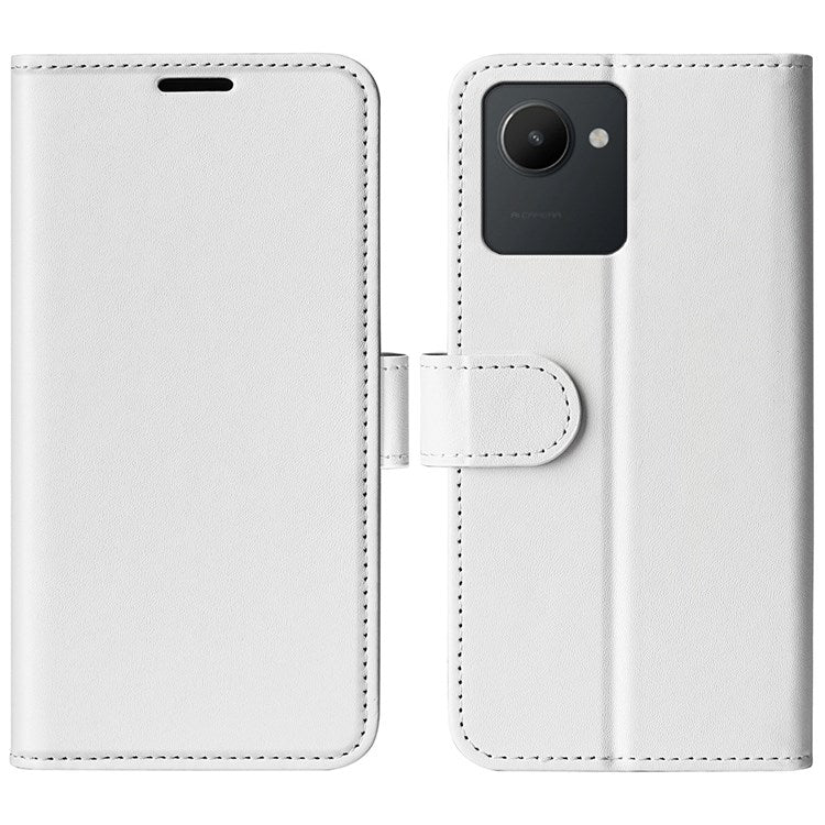 For Realme C30 4G Crazy Horse Texture Folio Flip Phone Case PU Leather Wallet Stand Protective Cover - White