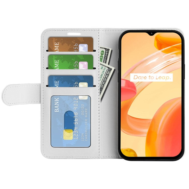 For Realme C30 4G Crazy Horse Texture Folio Flip Phone Case PU Leather Wallet Stand Protective Cover - White