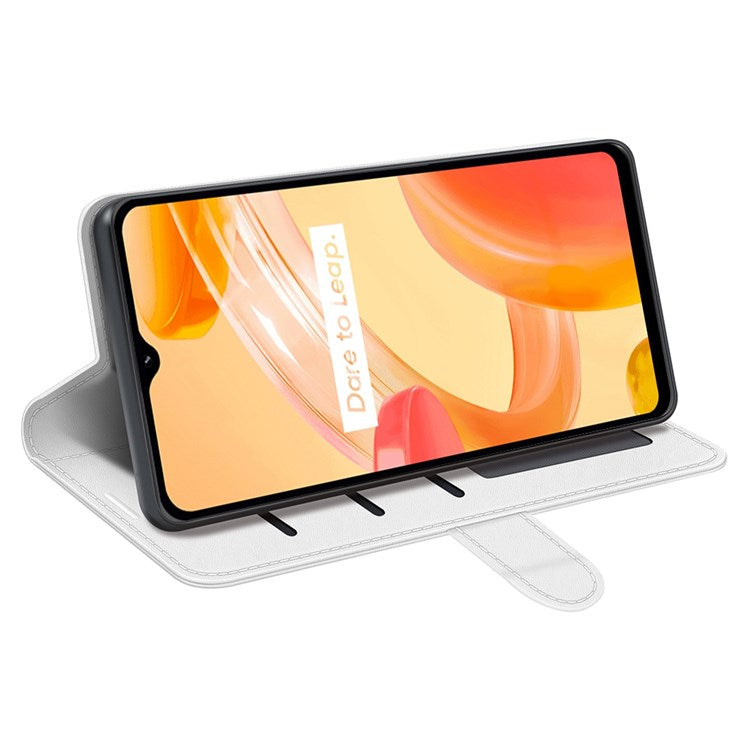 For Realme C30 4G Crazy Horse Texture Folio Flip Phone Case PU Leather Wallet Stand Protective Cover - White