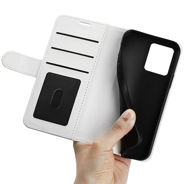 For Realme C30 4G Crazy Horse Texture Folio Flip Phone Case PU Leather Wallet Stand Protective Cover - White