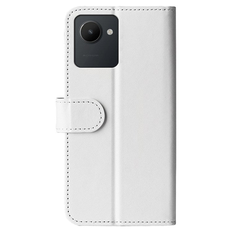 For Realme C30 4G Crazy Horse Texture Folio Flip Phone Case PU Leather Wallet Stand Protective Cover - White