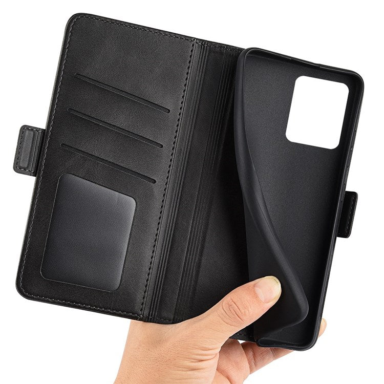 For Realme C30 4G Double Magnetic Clasp Textured PU Leather Folio Flip Phone Case Wallet Stand Cover - Black
