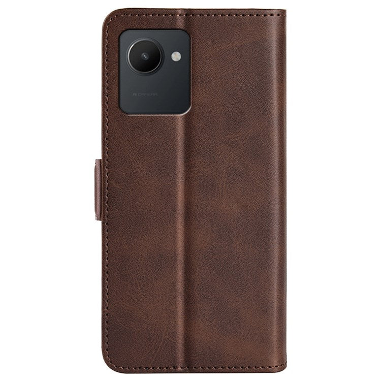 For Realme C30 4G Double Magnetic Clasp Textured PU Leather Folio Flip Phone Case Wallet Stand Cover - Brown