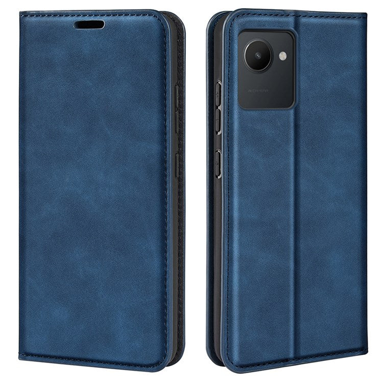 For Realme C30 4G Skin-touch Feeling Leather Case Wallet Stand Magnetic Auto-absorbed Phone Cover - Blue