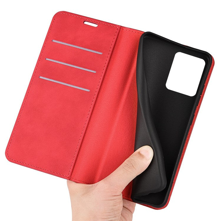 For Realme C30 4G Skin-touch Feeling Leather Case Wallet Stand Magnetic Auto-absorbed Phone Cover - Red