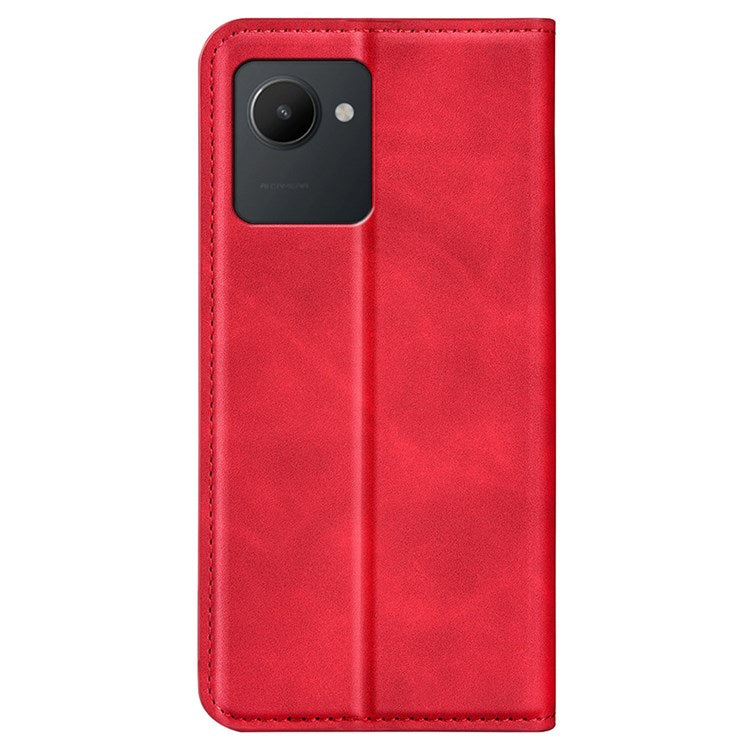 For Realme C30 4G Skin-touch Feeling Leather Case Wallet Stand Magnetic Auto-absorbed Phone Cover - Red