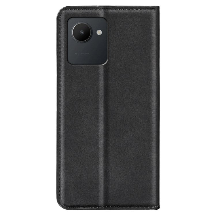 For Realme C30 4G Skin-touch Feeling Leather Case Wallet Stand Magnetic Auto-absorbed Phone Cover - Black