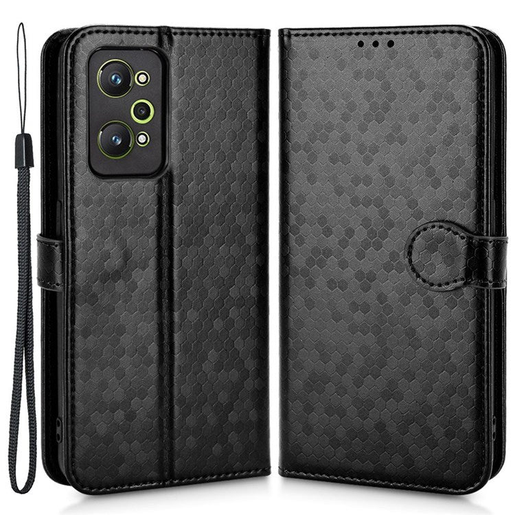 For Realme GT Neo2 5G / GT2 / GT Neo 3T 5G Phone Case Dot Pattern Imprinted Wallet Case Shockproof PU Leather Cover with Strap / Wallet - Black