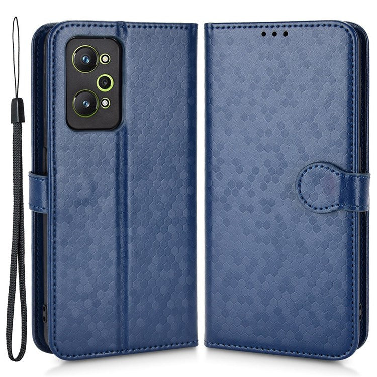 For Realme GT Neo2 5G / GT2 / GT Neo 3T 5G Phone Case Dot Pattern Imprinted Wallet Case Shockproof PU Leather Cover with Strap / Wallet - Dark Blue