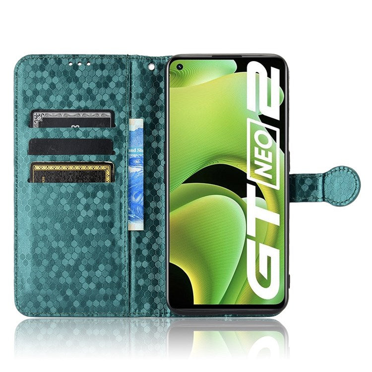 For Realme GT Neo2 5G / GT2 / GT Neo 3T 5G Phone Case Dot Pattern Imprinted Wallet Case Shockproof PU Leather Cover with Strap / Wallet - Green