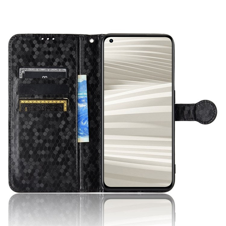 Dot Pattern Imprinted PU Leather Case for Realme GT2 Pro Wallet Phone Case Anti-Drop Cover with Strap / Wallet - Black