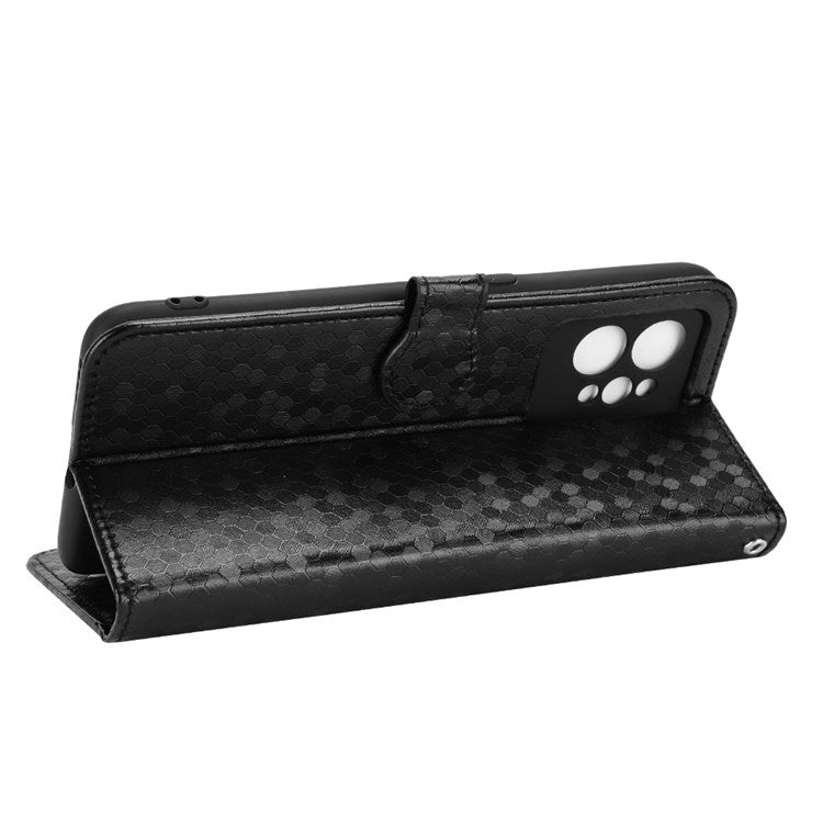Dot Pattern Imprinted PU Leather Case for Realme GT2 Pro Wallet Phone Case Anti-Drop Cover with Strap / Wallet - Black