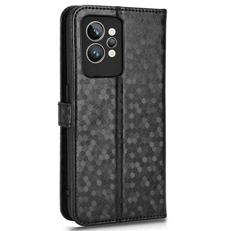 Dot Pattern Imprinted PU Leather Case for Realme GT2 Pro Wallet Phone Case Anti-Drop Cover with Strap / Wallet - Black