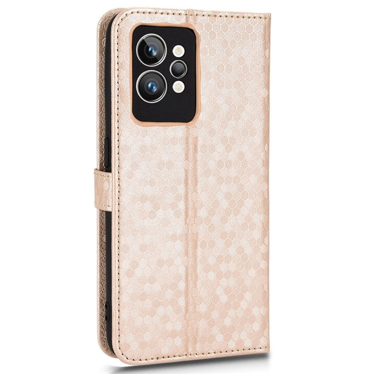 Dot Pattern Imprinted PU Leather Case for Realme GT2 Pro Wallet Phone Case Anti-Drop Cover with Strap / Wallet - Rose Gold