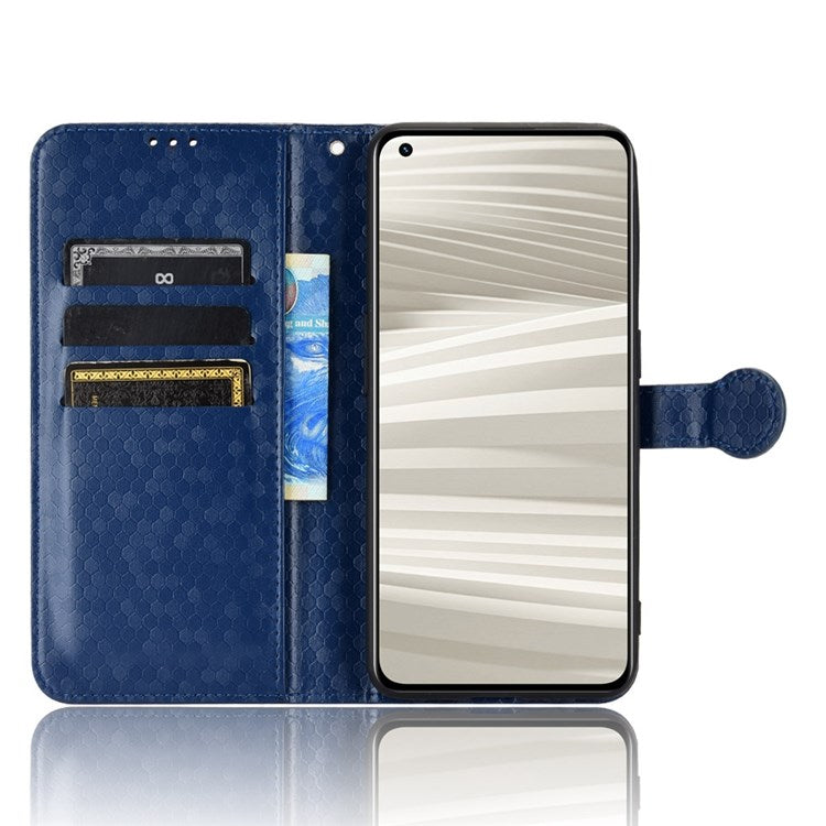 Dot Pattern Imprinted PU Leather Case for Realme GT2 Pro Wallet Phone Case Anti-Drop Cover with Strap / Wallet - Dark Blue
