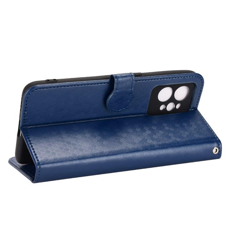 Dot Pattern Imprinted PU Leather Case for Realme GT2 Pro Wallet Phone Case Anti-Drop Cover with Strap / Wallet - Dark Blue