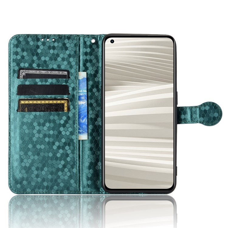 Dot Pattern Imprinted PU Leather Case for Realme GT2 Pro Wallet Phone Case Anti-Drop Cover with Strap / Wallet - Green