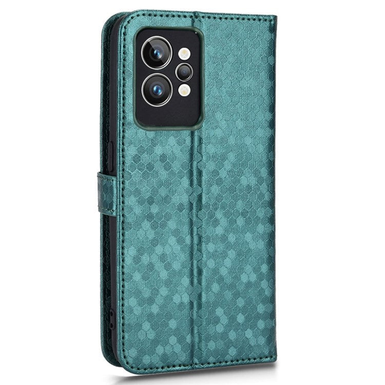 Dot Pattern Imprinted PU Leather Case for Realme GT2 Pro Wallet Phone Case Anti-Drop Cover with Strap / Wallet - Green
