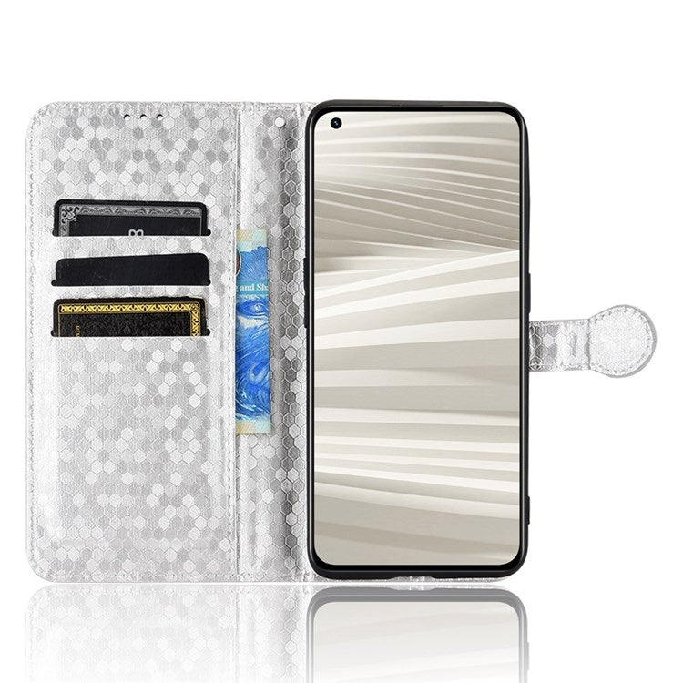 Dot Pattern Imprinted PU Leather Case for Realme GT2 Pro Wallet Phone Case Anti-Drop Cover with Strap / Wallet - Silver