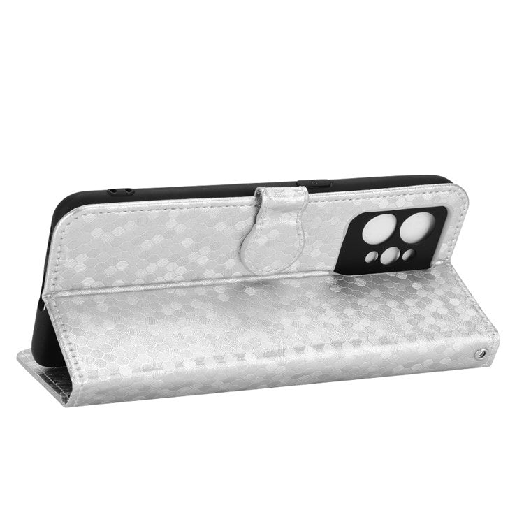 Dot Pattern Imprinted PU Leather Case for Realme GT2 Pro Wallet Phone Case Anti-Drop Cover with Strap / Wallet - Silver