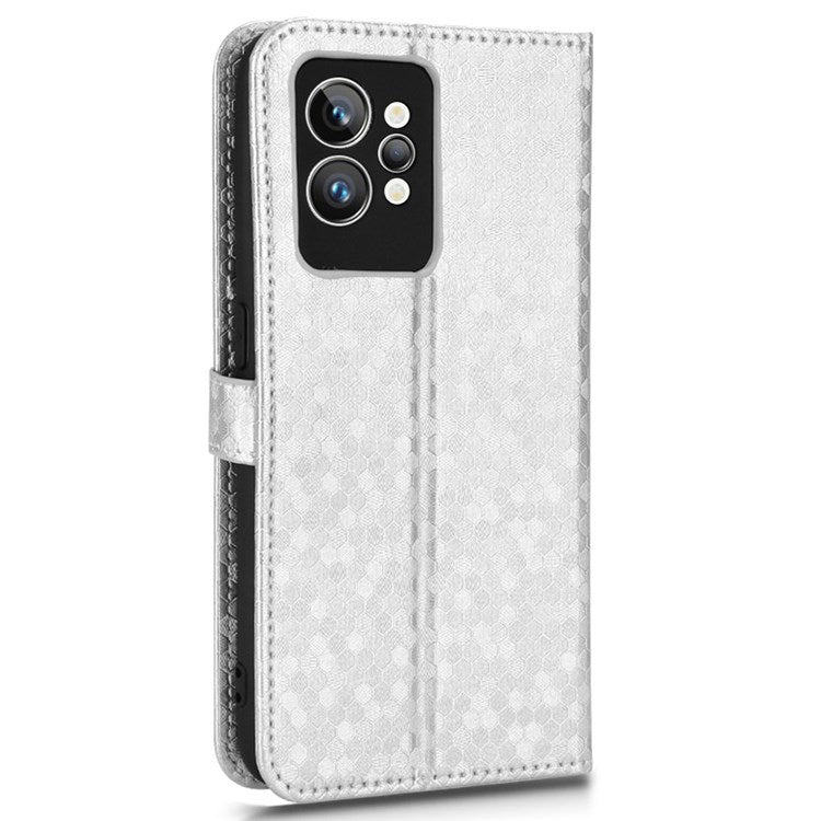 Dot Pattern Imprinted PU Leather Case for Realme GT2 Pro Wallet Phone Case Anti-Drop Cover with Strap / Wallet - Silver