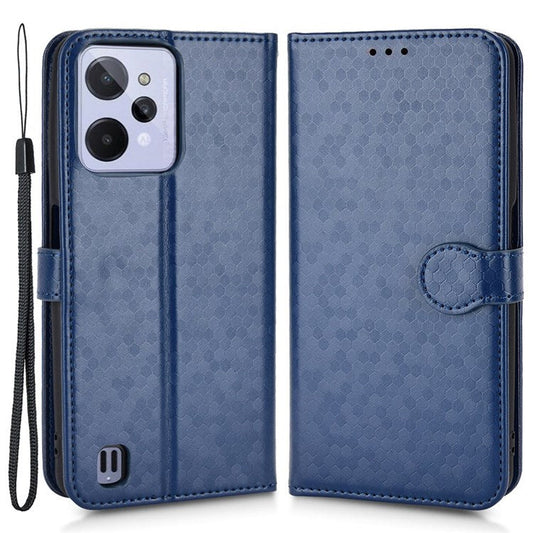 Anti-Drop PU Leather Case for Realme C31 Wallet Phone Case Dot Pattern Imprinted Protective Folio Flip Cover with Strap - Dark Blue