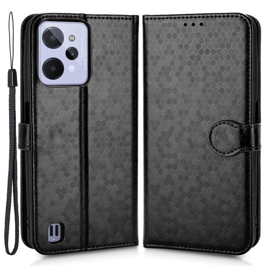 Anti-Drop PU Leather Case for Realme C31 Wallet Phone Case Dot Pattern Imprinted Protective Folio Flip Cover with Strap - Black