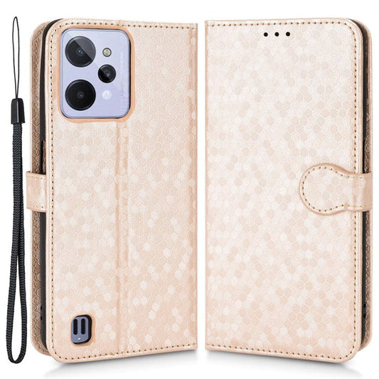 Anti-Drop PU Leather Case for Realme C31 Wallet Phone Case Dot Pattern Imprinted Protective Folio Flip Cover with Strap - Rose Gold