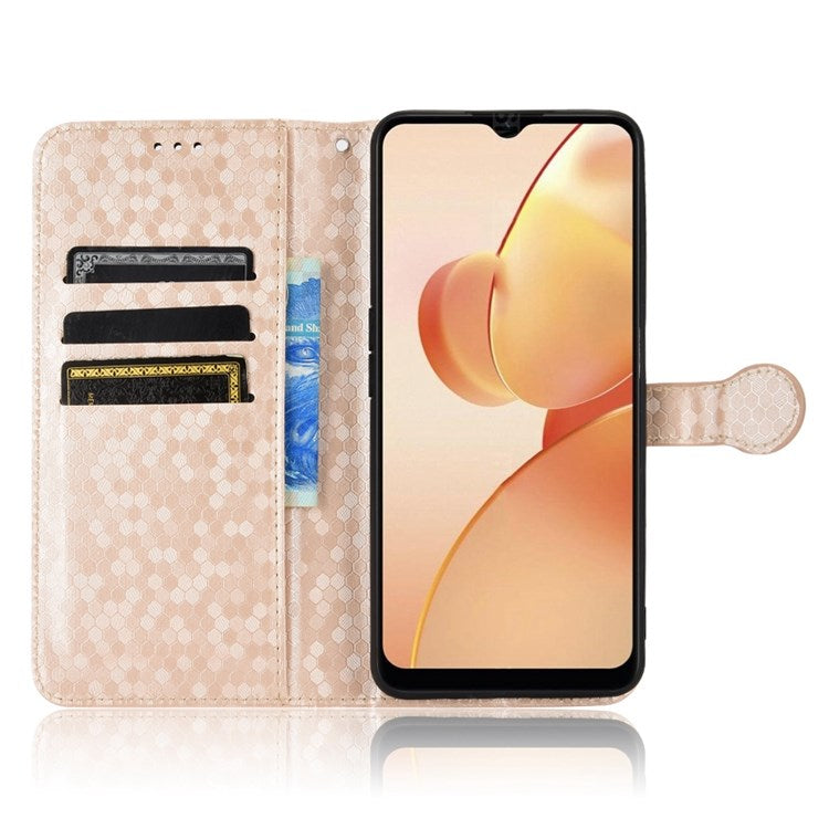 Anti-Drop PU Leather Case for Realme C31 Wallet Phone Case Dot Pattern Imprinted Protective Folio Flip Cover with Strap - Rose Gold