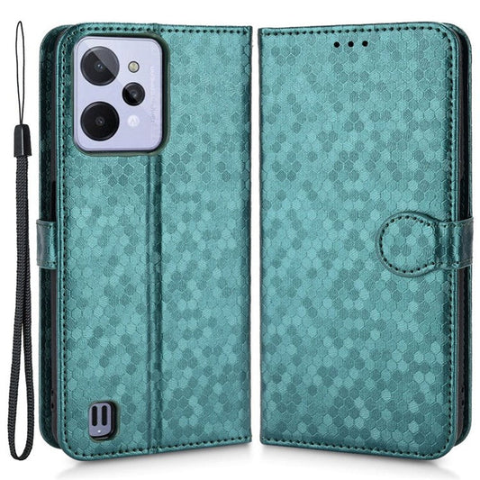 Anti-Drop PU Leather Case for Realme C31 Wallet Phone Case Dot Pattern Imprinted Protective Folio Flip Cover with Strap - Green