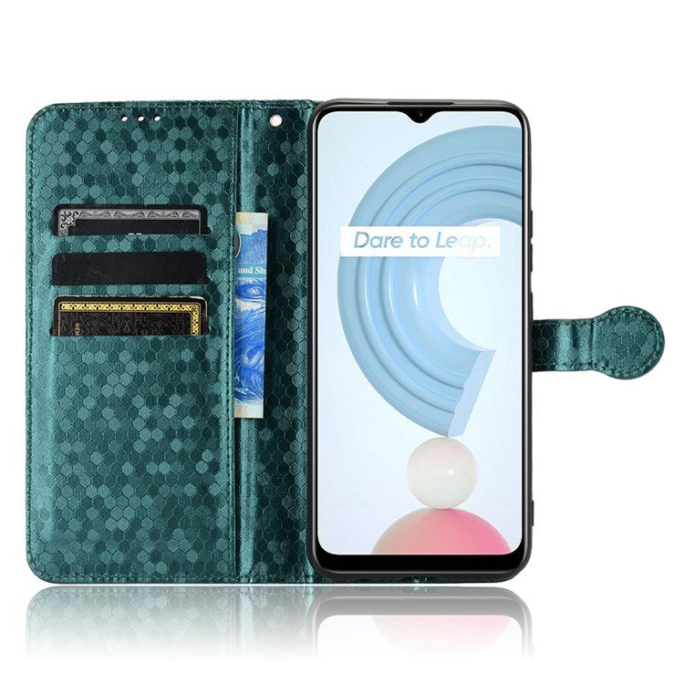 Dot Pattern Imprinted Case for Realme C21Y / C25Y Wallet Phone Case Shockproof PU Leather Cover with Strap - Green