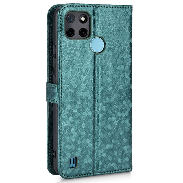 Dot Pattern Imprinted Case for Realme C21Y / C25Y Wallet Phone Case Shockproof PU Leather Cover with Strap - Green